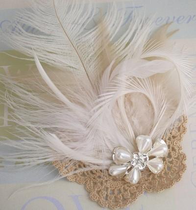 Look what I made: Vintage Crocheted and Feather Bridal Hat