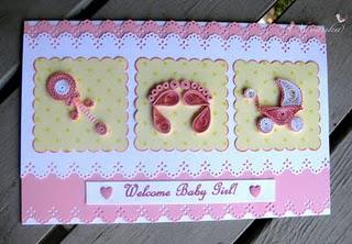 Handmade Welcome  Baby  Girl  Greeting Card with Paper Quilling