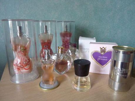 What Fashion Designers Wear: Perfume.
As you can see I have a particular fondness for Jean-Paul-Gautier fragrances. Also Armani Diamonds, Burberry & Vera Wang Princess. I often go for the packaging first, as you can tell, but these are my favorite scents.
xoxo LLM