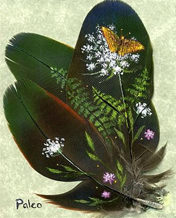 Miniature painting on feathers
