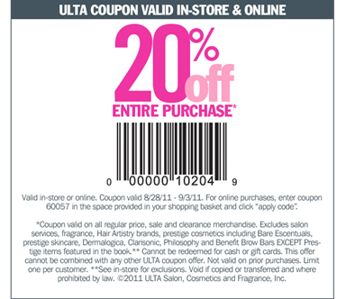 Ulta Makeup on This 20  Off Ulta Coupon Is Good From Now Until 9 3 2011  You Could