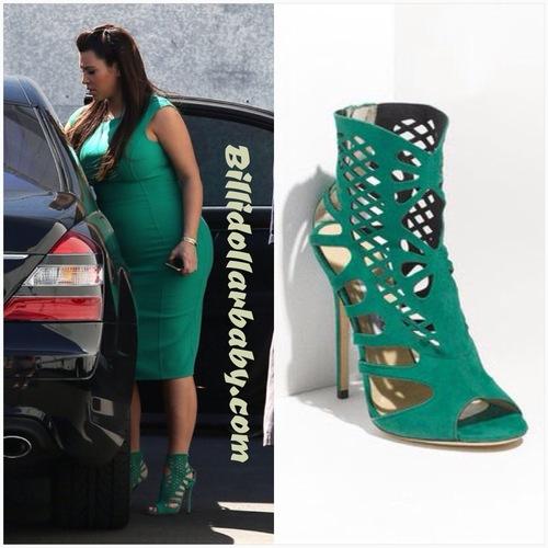 Kim Kardashian in Jimmy Choo Emerald Green Imogen Caged...