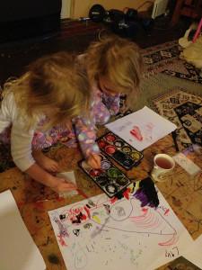 The girls have organised painting themselves. Could not wait for mommy.