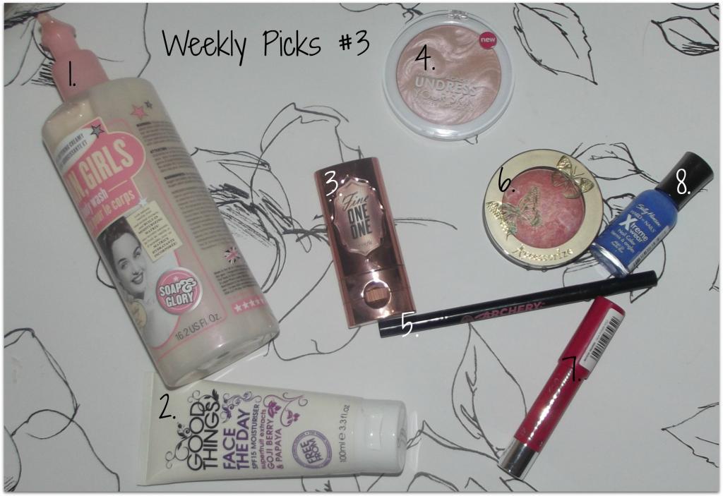 Weekly Picks, Soap and Glory, Clean Girl Body Wash, Good Things Face Of The Day Moisturiser, Benefit, Fine One One, MUA Undress Your Skin Shimmer Highlighter, Archery Brow Tint and Precision Pencil, Accessorize Merged Baked Blusher in Sensation, MUA Power Pout in Broken Hearted, Sally Hansen, Pacific Blue