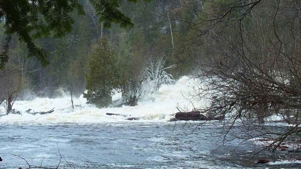 Ragged Falls - raging waters at bottom of falls - Oxtongue River - Ontario - April 20 2013