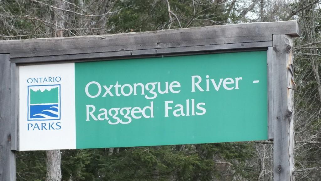 Ragged Falls - Parks Ontario sign - Oxtongue River - Ontario - April 20 2013