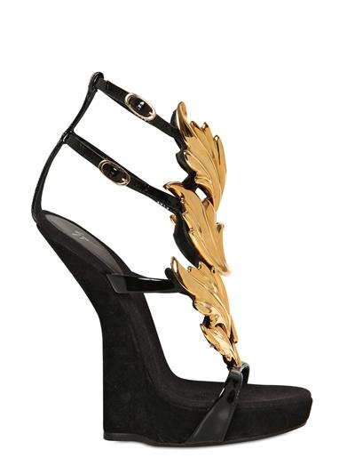 GIUSEPPE ZANOTTI - 150MM SUEDE LEAVES SCULPTURAL WEDGES