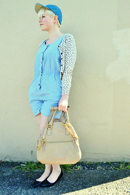 baseball cap, chambray, romper, vintage, polka dots, street style, how to, spring 2013, fleur d'elise, accessorize