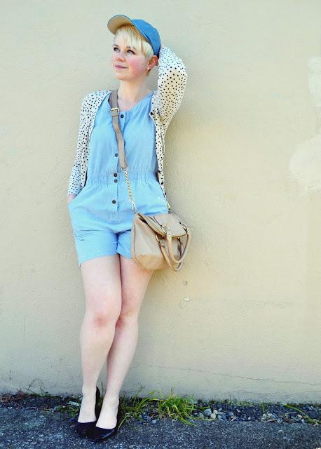 baseball cap, chambray, romper, vintage, polka dots, street style, how to, spring 2013, fleur d'elise, accessorize