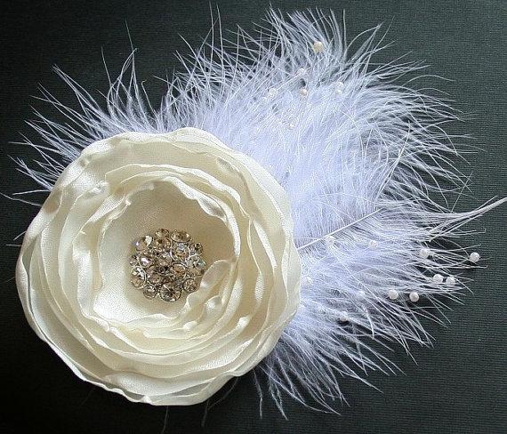 Bridal Feather Hair Flower now Available in White or Ivory