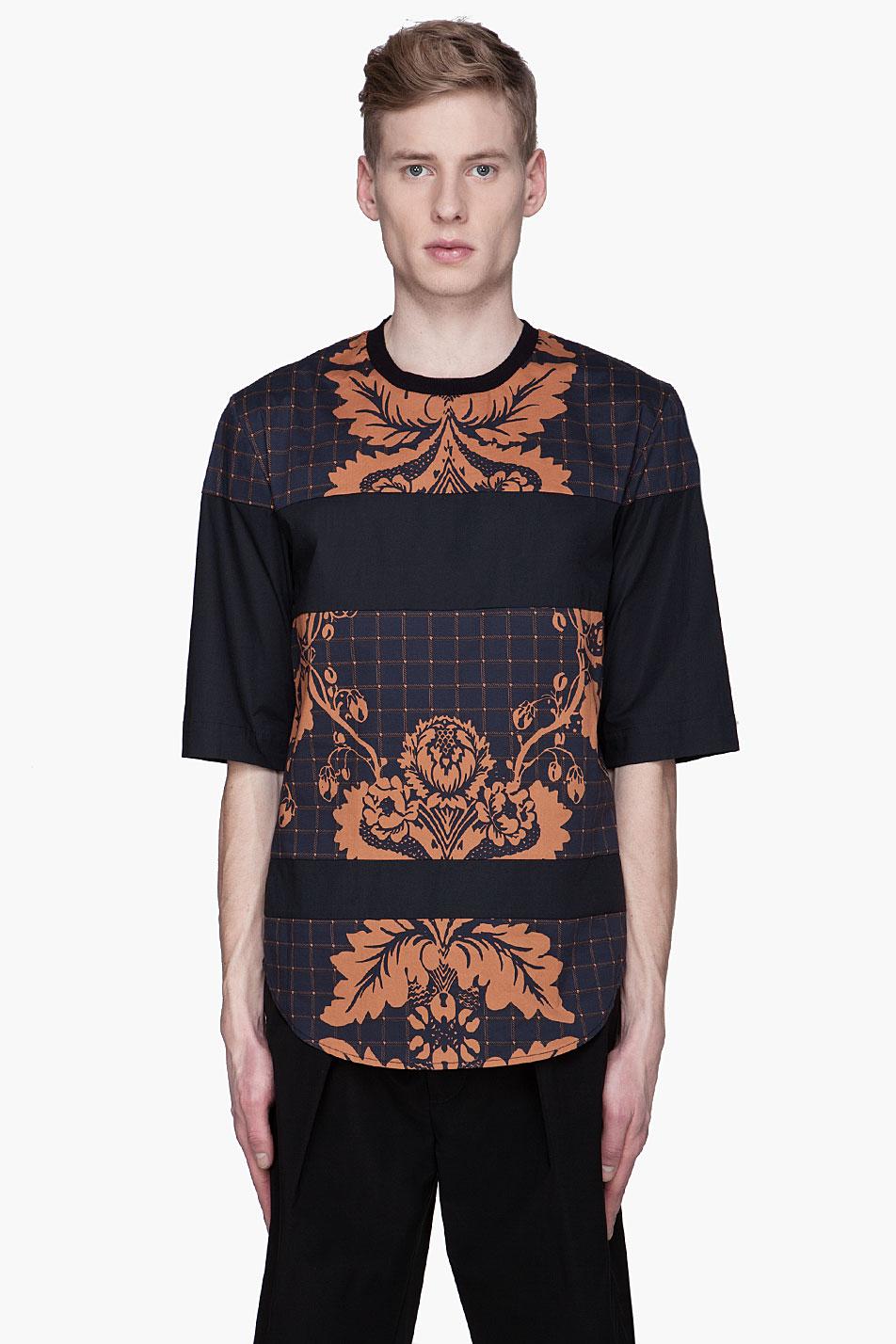 3.1 Phillip Lim Navy Floral Paneled Oversize T_shirt