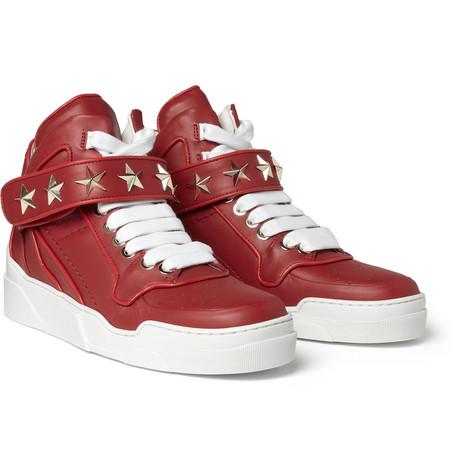 Givenchy Star-Embellished Leather High Top Sneakers ($685) in...
