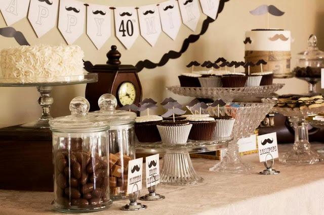 Moustache Party Dessert Buffet for a 40th Birthday by Naatje Patisserie Cupcakes & Cakes and Nomie Boutique Stationery