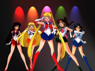 Sailor Moon (center) and Sailor Scouts