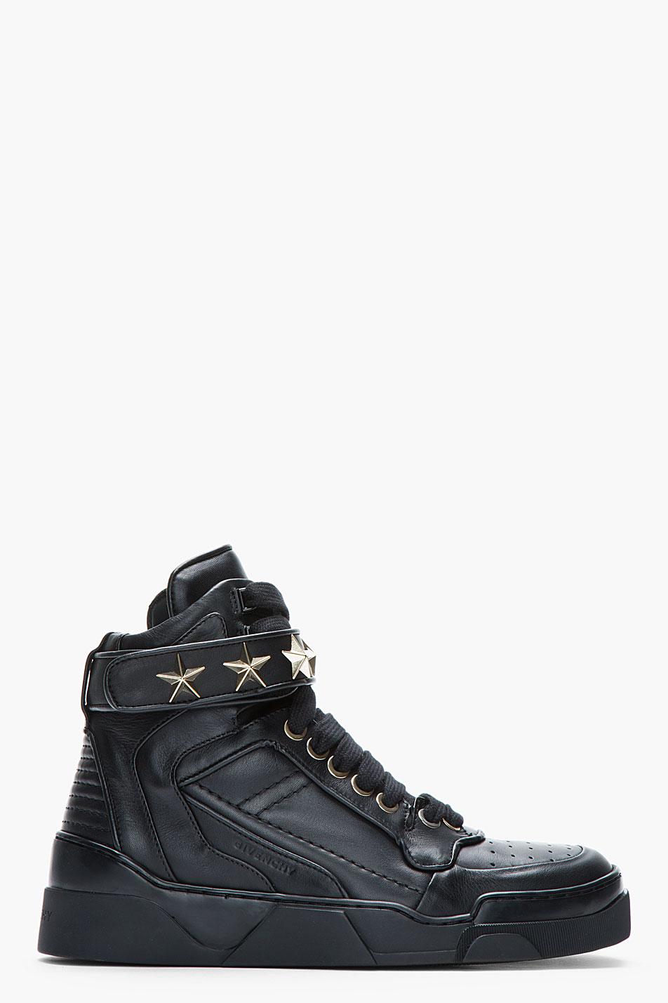 Givenchy Black Leather Star_embellished High_top Sneakers
