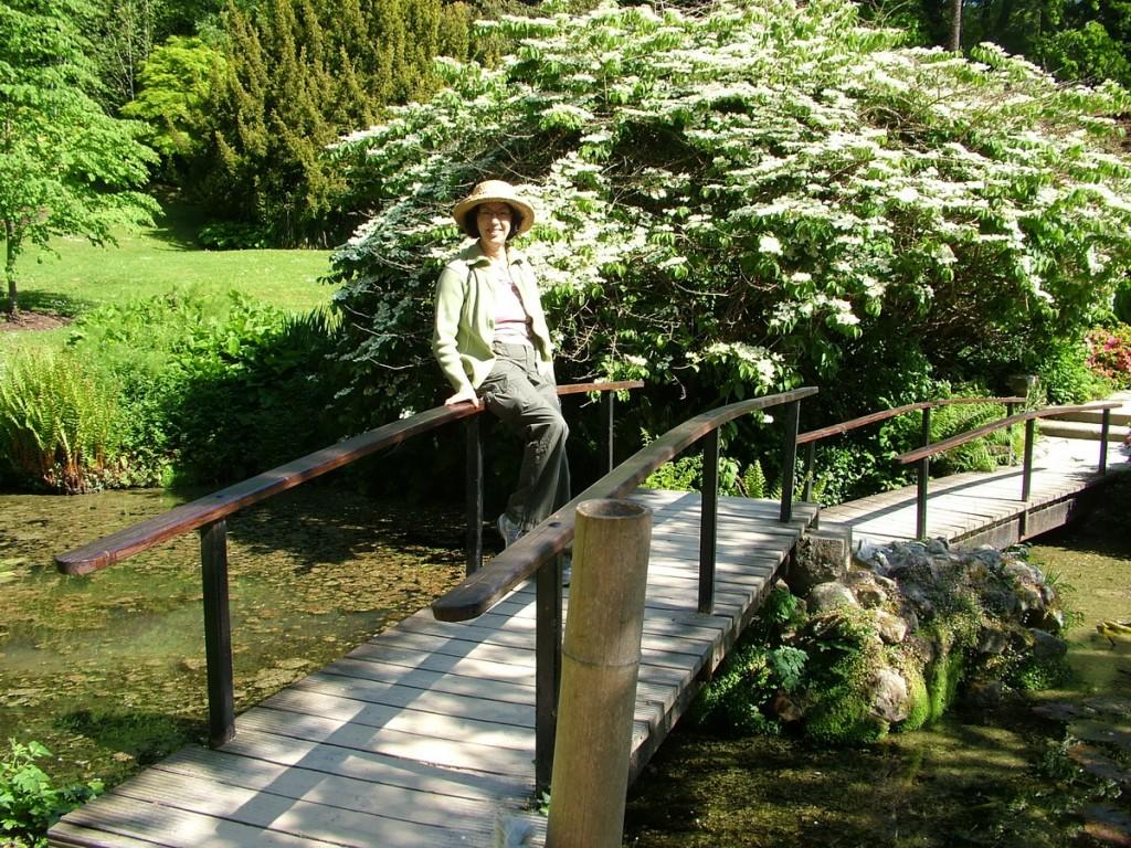 Powerscourt House and Gardens, A World Of Floral Glory – Ireland jean sits on bridge in japanese gardens - powerscourt - ireland