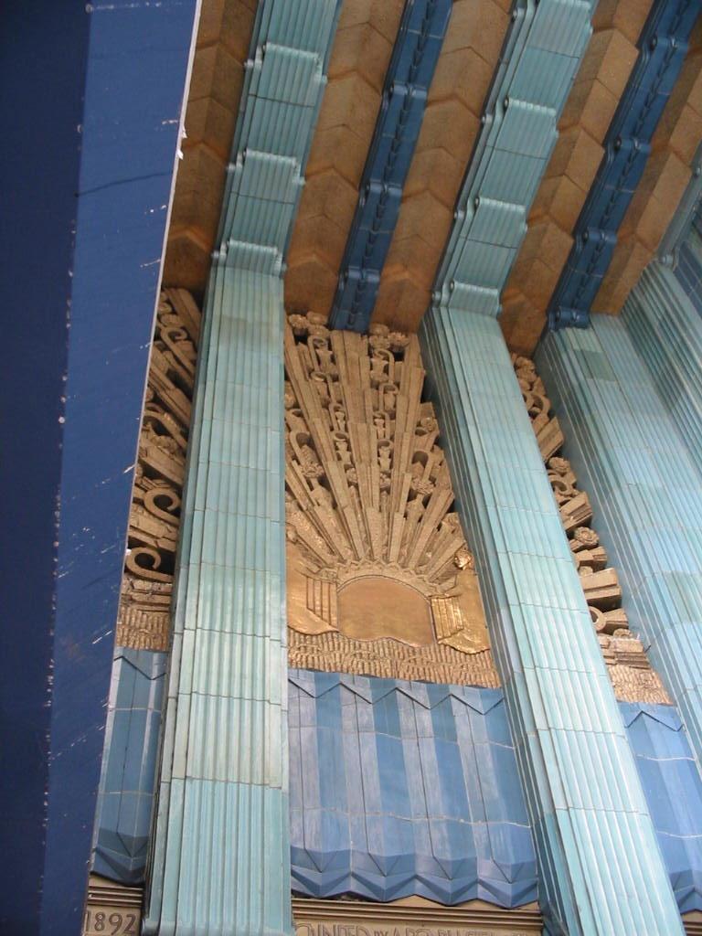 Eastern Columbia Building front entrance looking up at tilework above the doors. Photo by wikipedia contributor Binksternet http://en.wikipedia.org/wiki/User:Binksternet