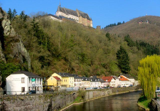 View of Vianden Castle from the medieval village of Vianden in the Luxembourg Ardennes
