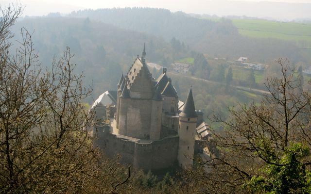  looking down at Vianden Castle from a hiking trail