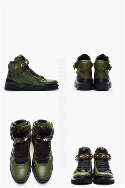 Givenchy Green Leather Star_embellished High_top Sneakers...
