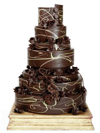 Chocolate Swirl Wedding Cake with Brown Blossoms