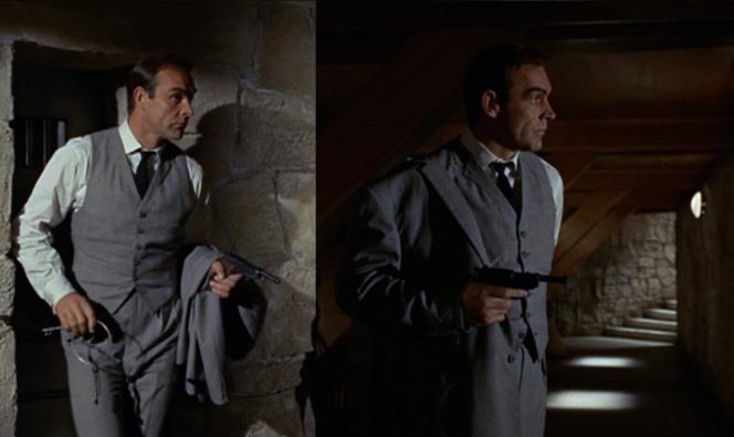 James Bond’s Iconic Goldfinger Suit Bond may have gotten further away if he hadn't stopped to put on his jacket, fix his hair, straighten his tie, etc.