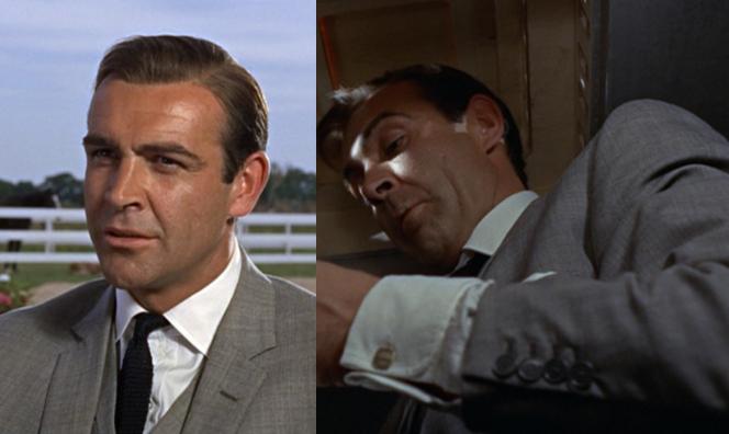 James Bond’s Iconic Goldfinger Suit Bond relaxing and Bond covert.