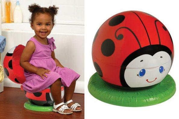 Cute kid. Cute idea. Seems to be working too. Sure hope the child doesn't equate toilet with ladybugs and do this for life.