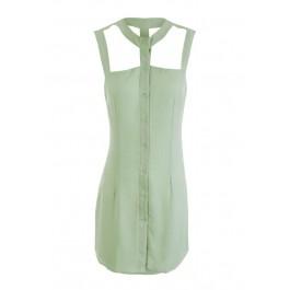LADIES MINT CUT OUT/CAGE YOKE SEMI FITTED BUTTON FRONT MINI/SHORT SHIRT DRESSES