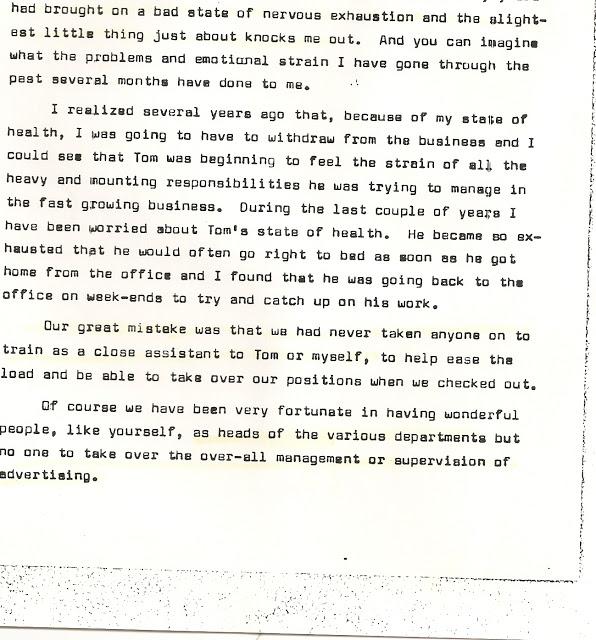 Tom Lyle Williams letter to Rags Ragland stating regrets over selling the Maybelline Company