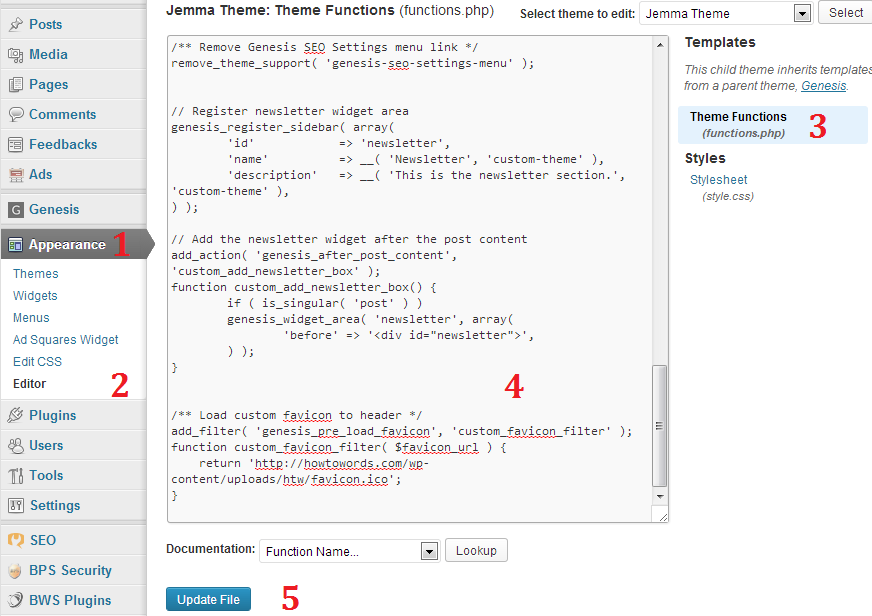 Edit PHP in Genesis Change Favicon in Genesis