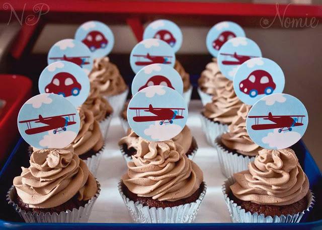 A Perfect Plane + Automobiles Baby Shower by Naatje Patisserie Cupcakes & Cakes and  Nomie Boutique Stationery