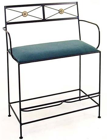 Art Deco Style Wrought Iron Upholstered Spectator Bench