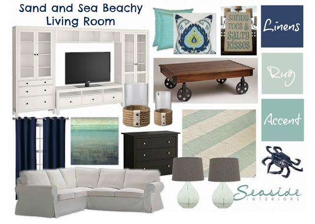 Sand and Sea Beachy Living Room in Navy and Turquoise!