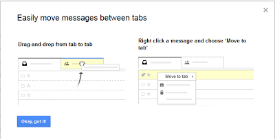 Drag and drop to move mails from one tab to another