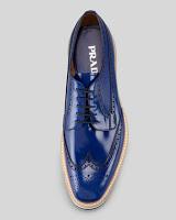 Lifted Classic:  Prada Wing-Tip Oxford on Striped Micro Sole