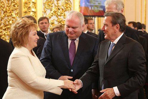 2012 Inauguration, Mrs. Putina greets Germany' Gerhard Schroder.