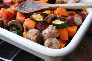 What's For Dinner? Roasted Vegetables and Sausage (Dairy, Gluten and Egg Free)