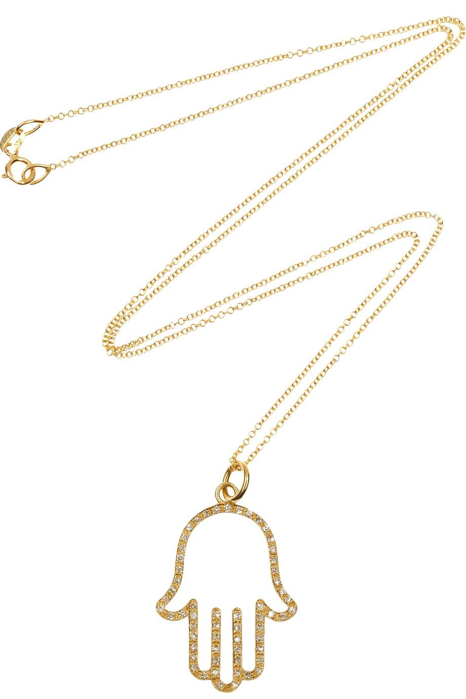 Jennifer Meyer 18kt yellow gold and diamond hamsa necklace