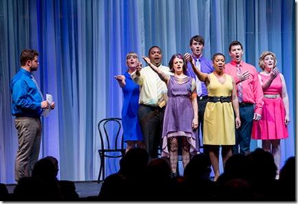 Lauren Curnow, Bernard Holcomb, Andel Sudik, Joey Bland, Molly Brennan, Lili-Anne Brown, Beth Melewski, Tim Ryder and Timothy Sniffen in a sketch from Review: The Second City Guide to the Opera (Second City and Lyric Opera of Chicago)