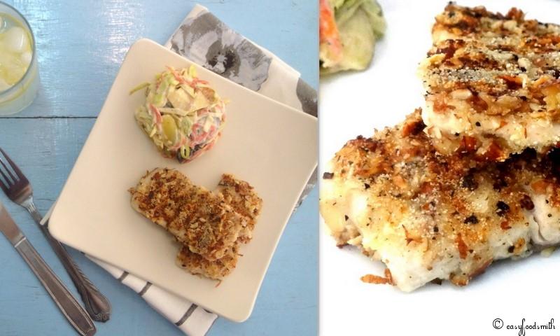 NUT CRUSTED GRILLED FISH w/ FRUIT COLESLAW