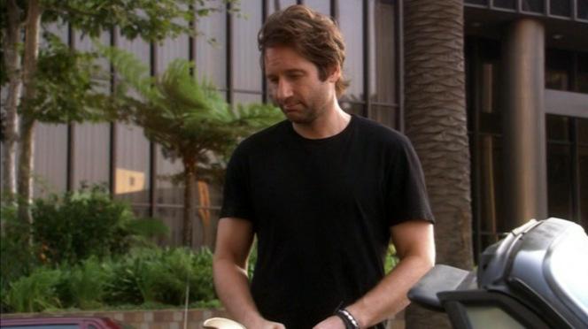Hank Moody Goes Porsche Shopping Hank sadly looks over his dirty car.