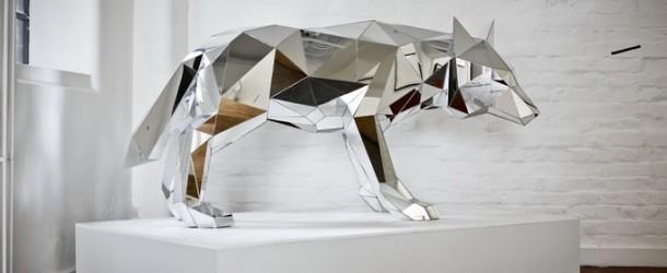 Mirrored Geometric Wolf Sculpture by Arran Gregory