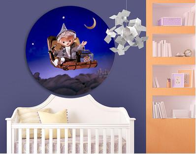 Design for your kids' room Canvas Art Design Shape Circle Little Sandman - The Flying Bag