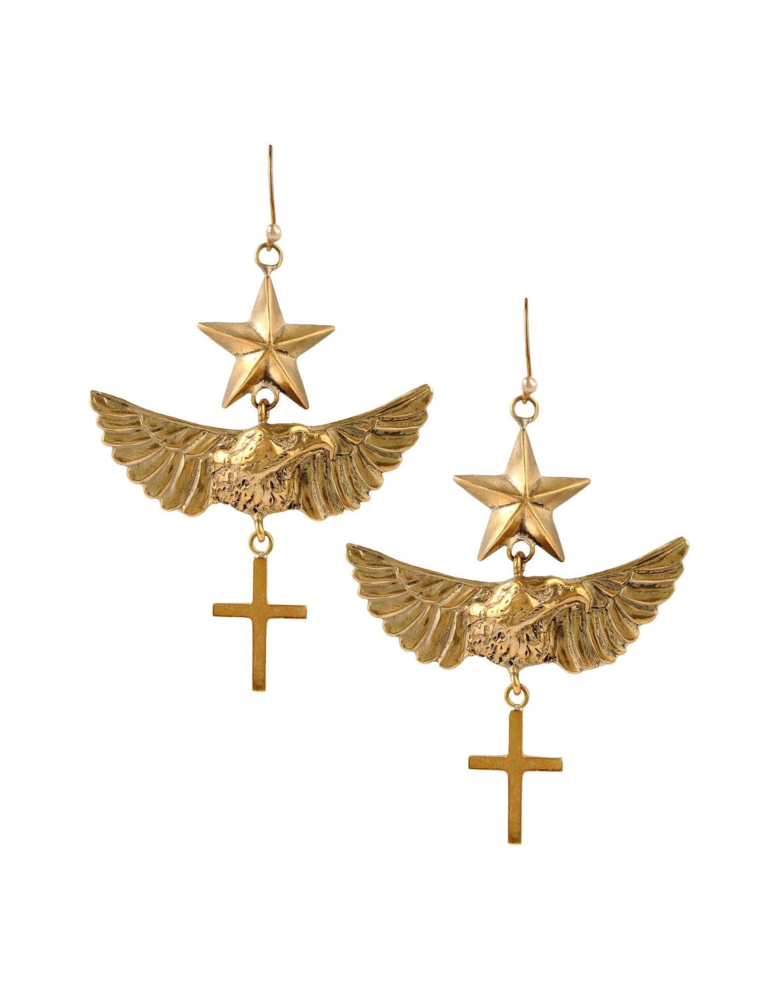 Emilio Pucci brass star cross and wing earrings