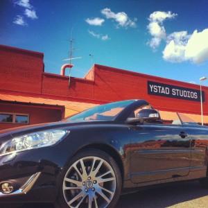 Our C70 Volvo parked in front of Ystad Studios