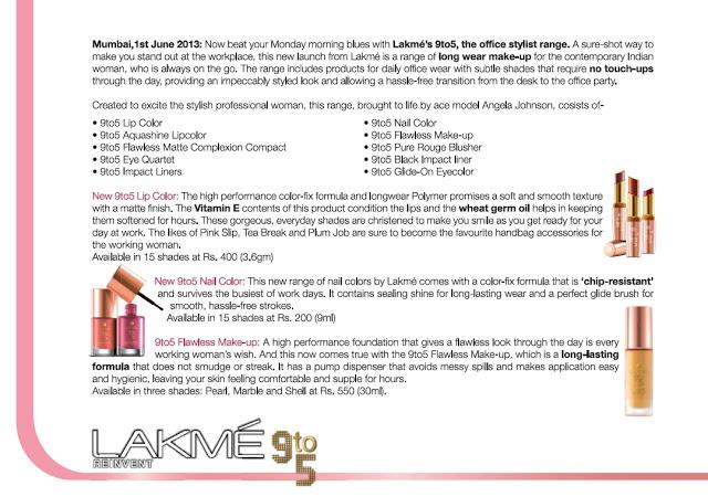 PR Info:Lakmé 9 to 5 The Office Stylist Range