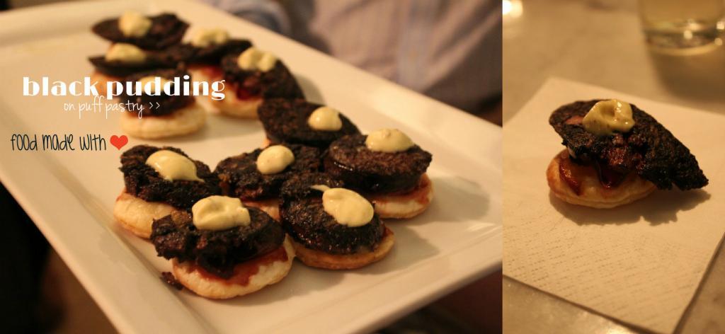 Black pudding on puff pastry