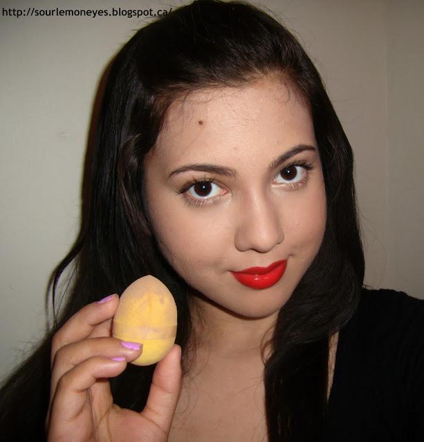 red lips, makeup sponge 