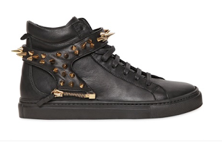 Flip-Side High Tops:  D-Side Metal Spikes Strap Leather Sneakers